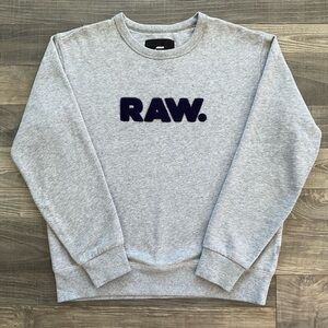 G-Star RAW Hodin Crewneck Sweatshirt Mens MEDIUM Grey Pullover Chenille Applique
